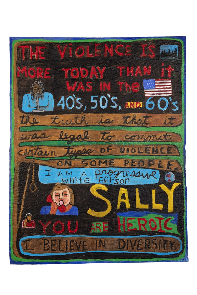 Violence is More Today (Than it was in the 40&amp;#39;s, 50&amp;#39;s, and 60&amp;#39;s), 1994&amp;nbsp;
Mixed media on paper&amp;nbsp;
68 x 53.25 inches&amp;nbsp;
&amp;nbsp;