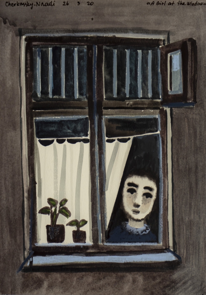 A Girl at the Window, 2020
Ink, gouache, watercolors and wax crayons on paper
11 x 8 inches