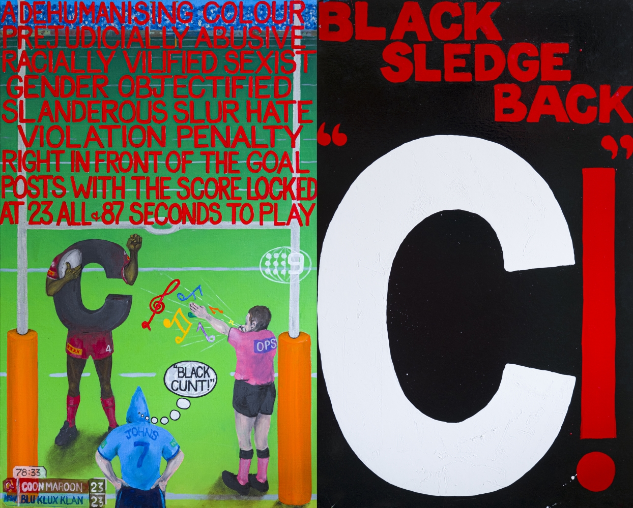 Black Cunt / Black Sledge Back, 2012
Oil on linen
47 1/4 x 30 inches (Painting 1)
47 1/4 x 30 inches (Painting 2)