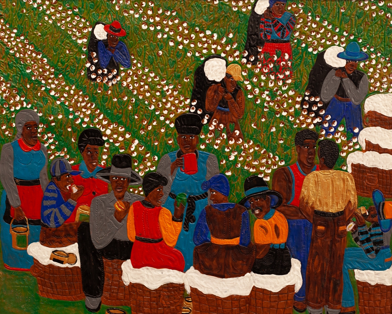 Dinnertime in the Cotton Field, 2011
Dye on carved and tooled leather
26 x 31.5 inches