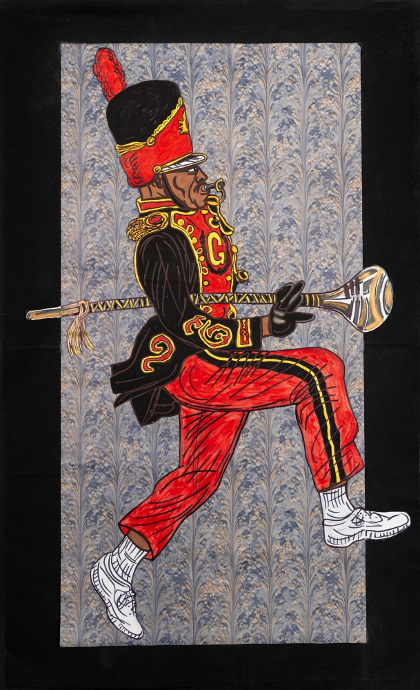 Keith Duncan
Grambling State University Drum Major 3, 2020
Acrylic on wallpaper mounted to canvas
61 x 37 inches