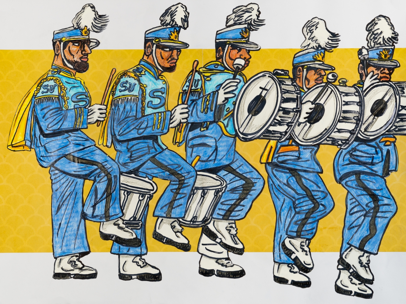 Keith Duncan
Southern Drum Line 1, 2020
Colored pencil and marker on paper
18 x 24 inches&amp;nbsp;