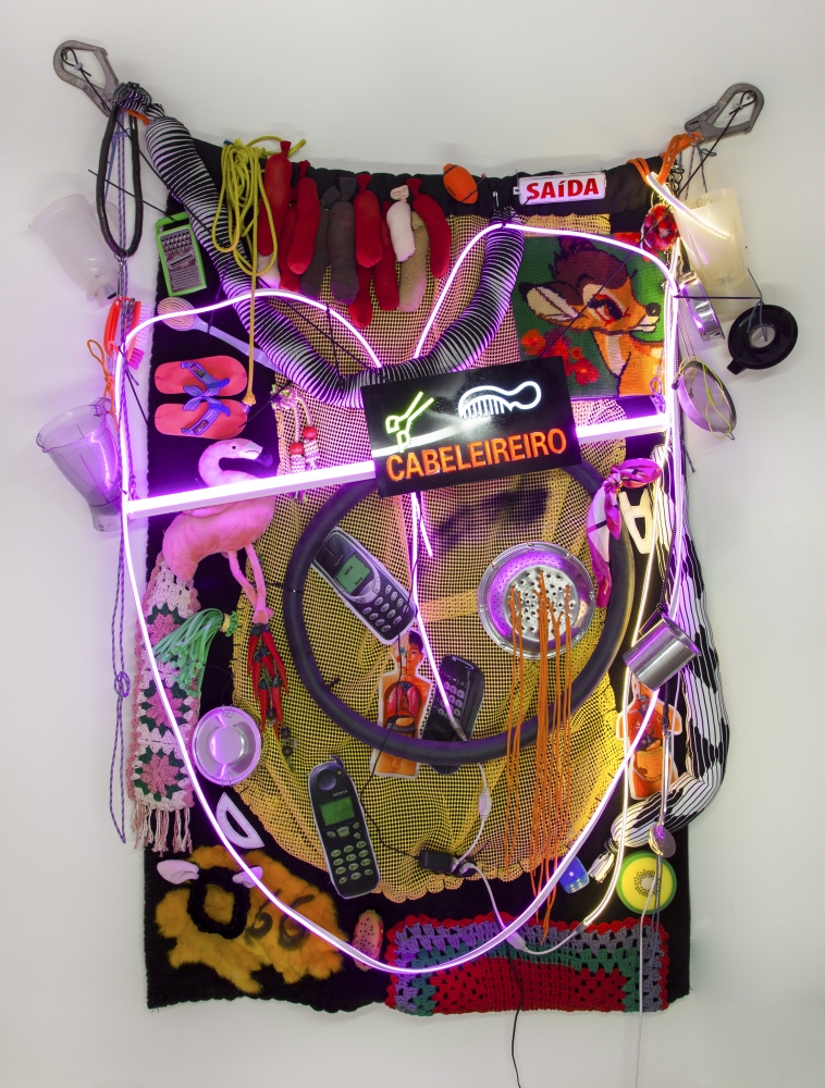 Randolpho Lamonier
My Kind of Dirty,&amp;nbsp;2021
Mixed media (Ropes, various objects, painting, crochet, luminous sign, neon led, and photographic print on fabric)
85 &amp;times; 63 inches