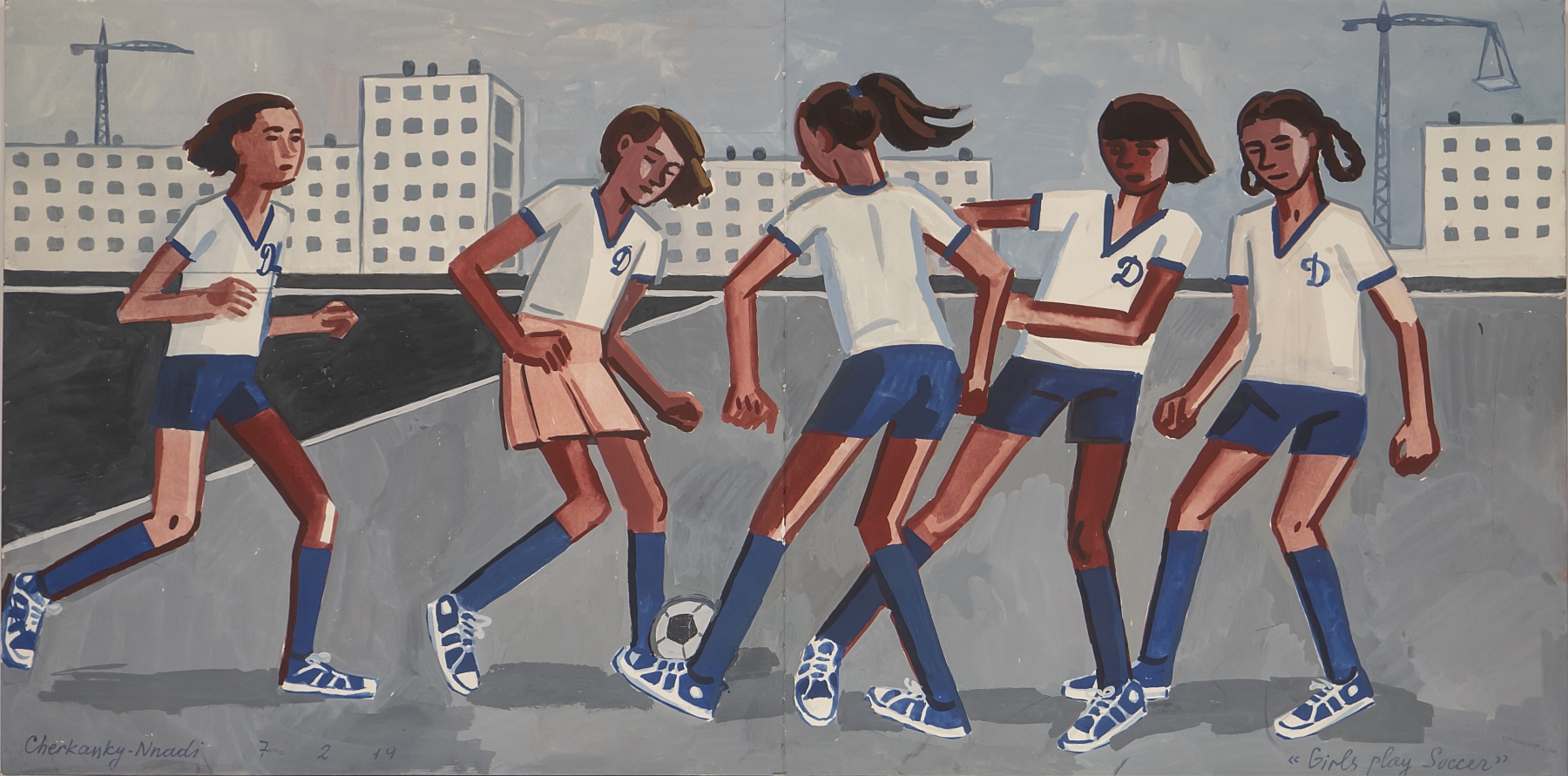 Zoya Cherkassky
Girls Play Soccer, 2019
Pencil and tempera on paper
9 x 18.5 inches