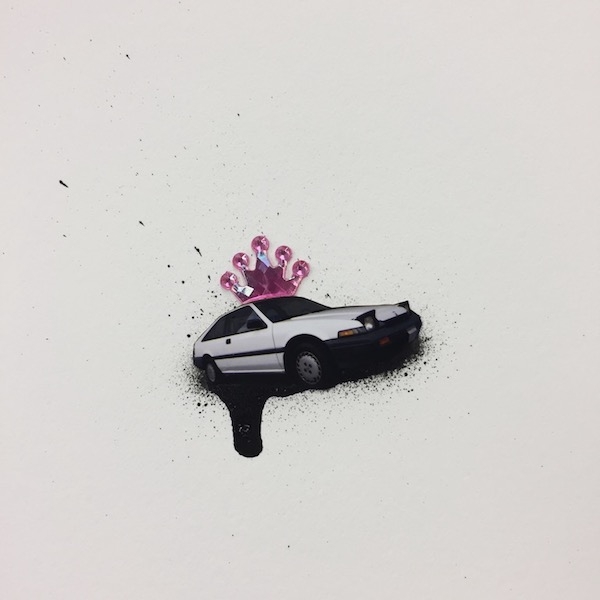 Sadie Barnette
Untitled (Honda in black, pink crown), 2016
Collage, aerosol paint and rhinestone
12 x 12 inches
