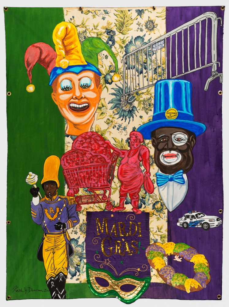 Mardi Gras, 2013
Acrylic on unstretched canvas with fabric
59 x 43.5&amp;nbsp;inches