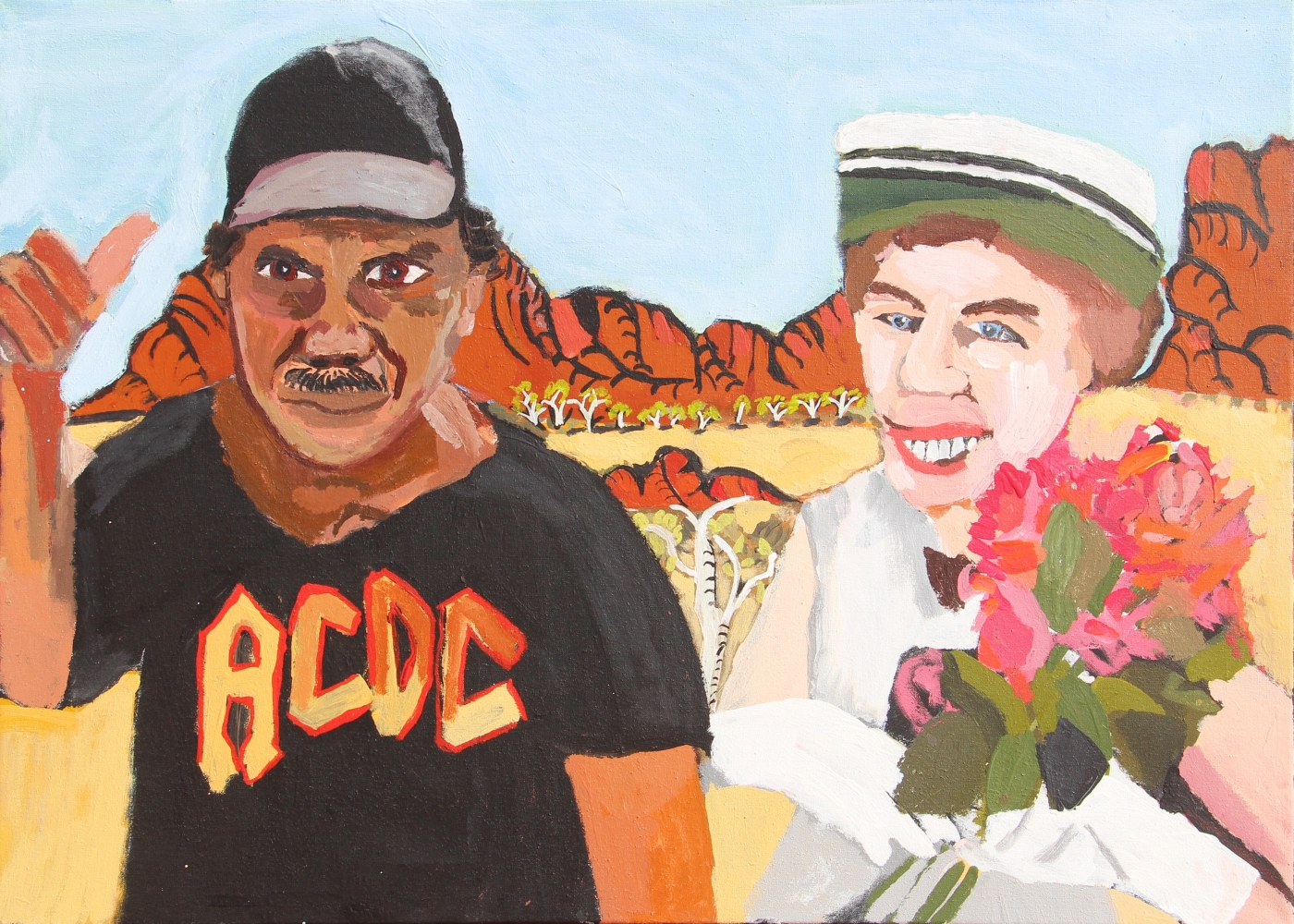 Vincent Namatjira

The Royal Tour (Vincent and Elizabeth 3), 2021

Acrylic on Linen
26.5 x 36 in.