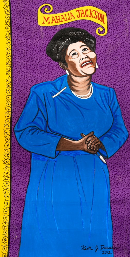 Mahalia Jackson, 2012
Acrylic on unstretched canvas with fabric
72 x 37&amp;nbsp;inches