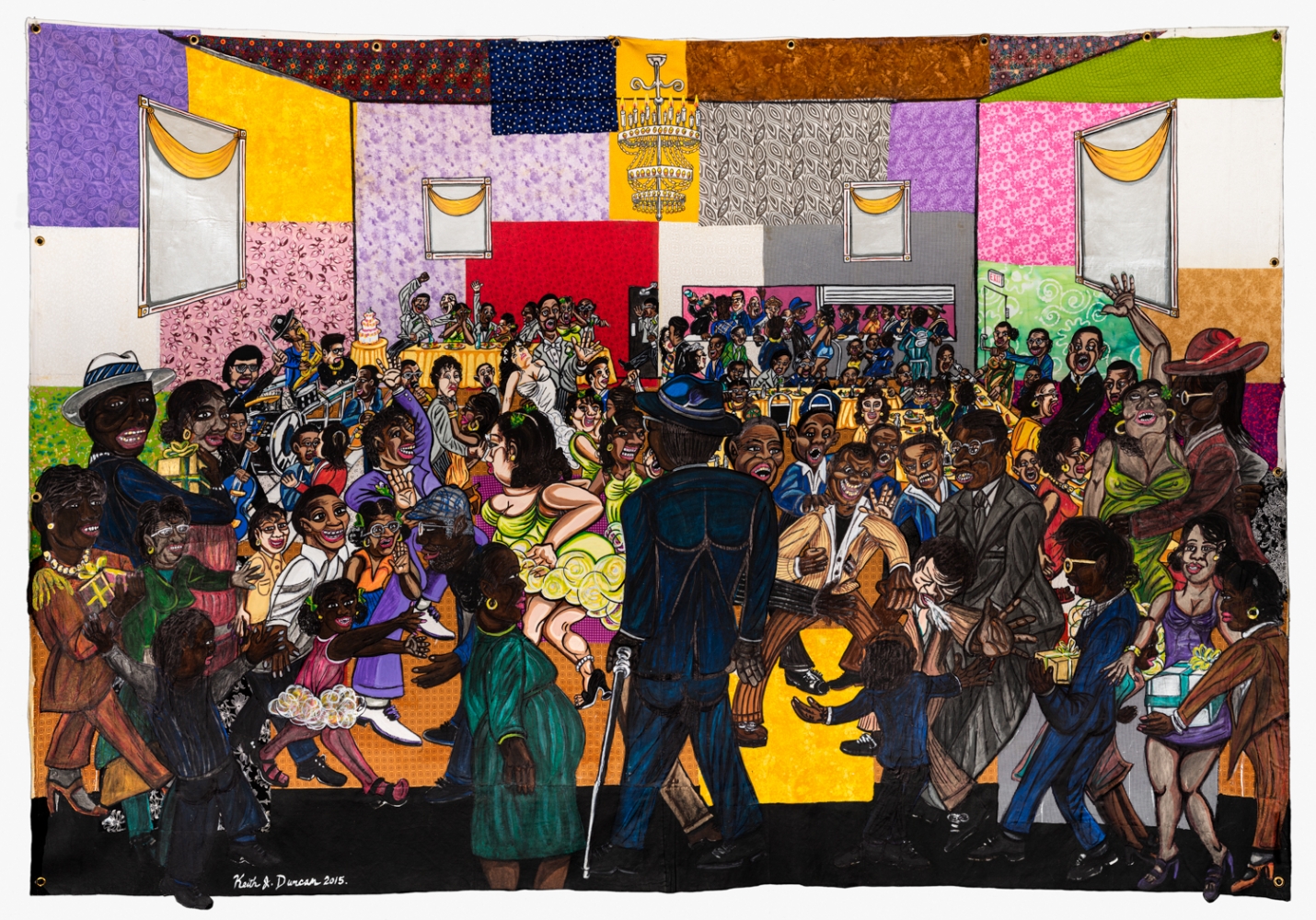 The Wedding Reception, 2015
Acrylic on unstretched canvas with fabric
93 x 137 inches