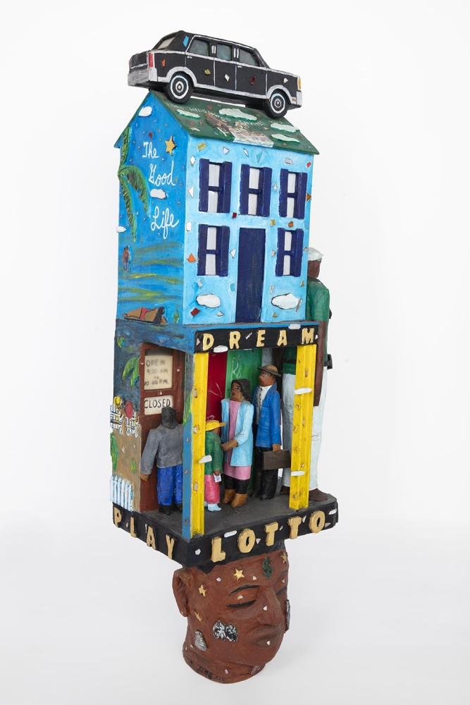 Lotto Dreams,1995
Painted papier-m&amp;acirc;ch&amp;eacute; and mixed media
57 x 18 x 15 inches