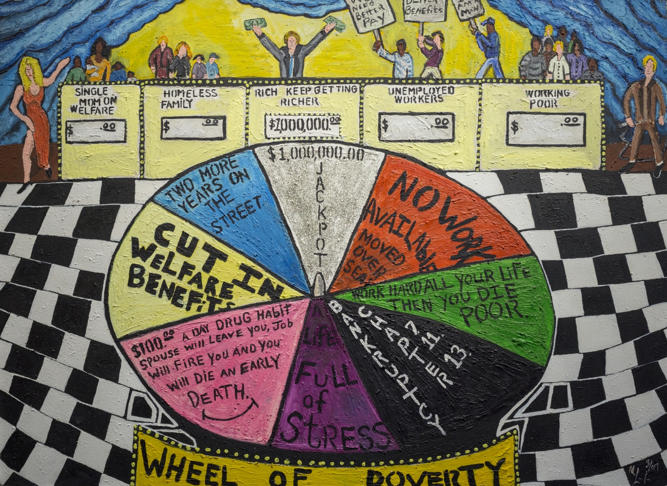 The Wheel Of Poverty, 1997
Acrylic on Textured Canvas
48 x 66 inches