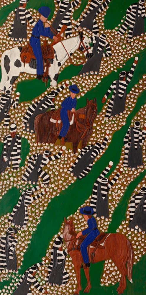 Picking Cotton with Boss Men, 2007
Dye on carved and tooled leather
58.5 x 30.25 inches