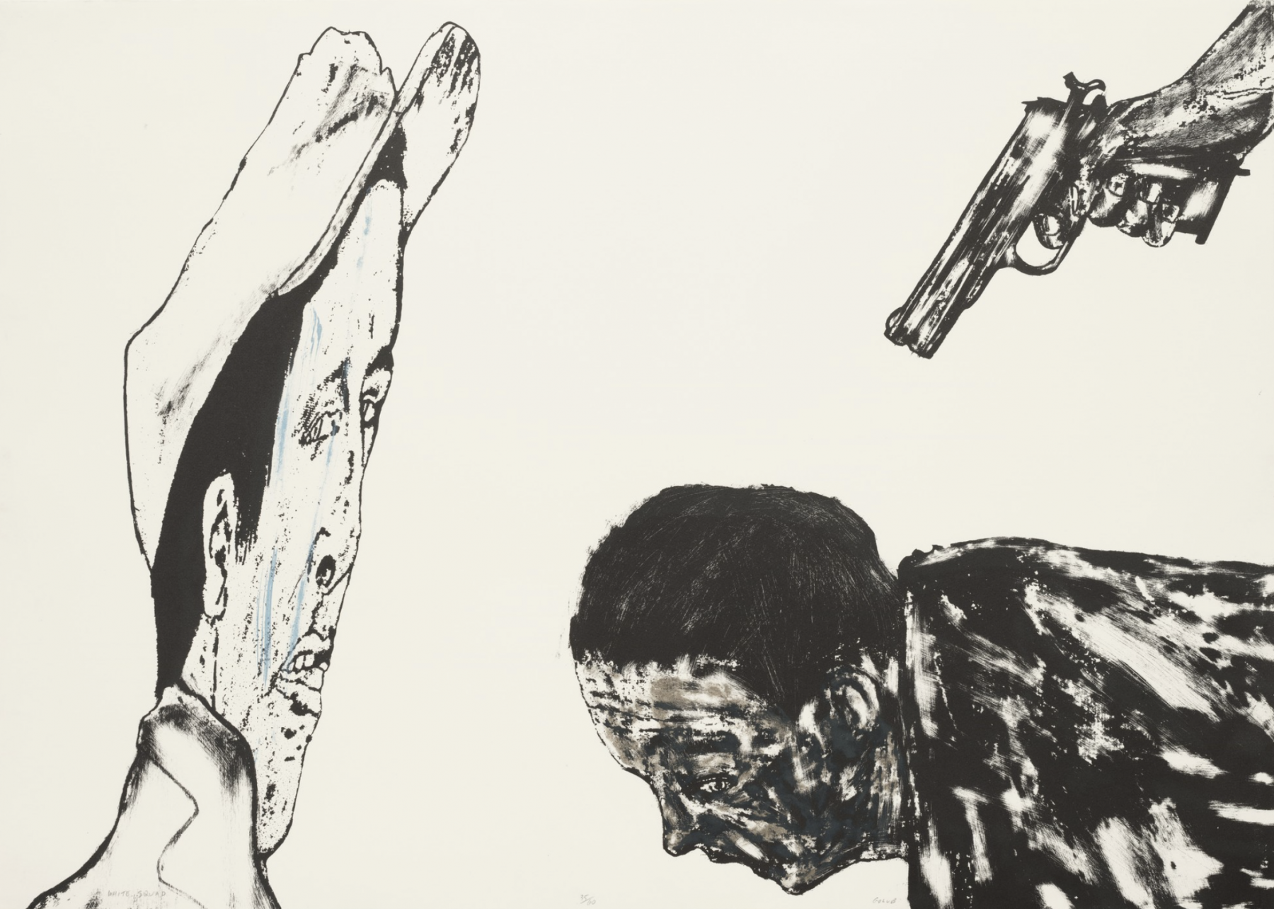 Leon Golub, White Squad, 1987,&nbsp;Lithograph, 29.5 x 41.5 inches
Courtesy of the Museum of Modern Art