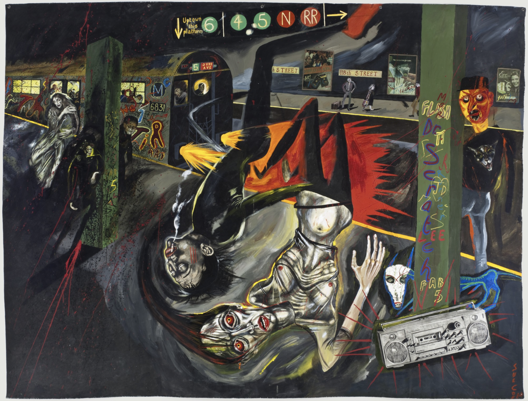 Sue Coe, Breaking, 1984,&nbsp;Mixed media on canvas, 91 x 121 inches
Courtesy of the Museum of Modern Art