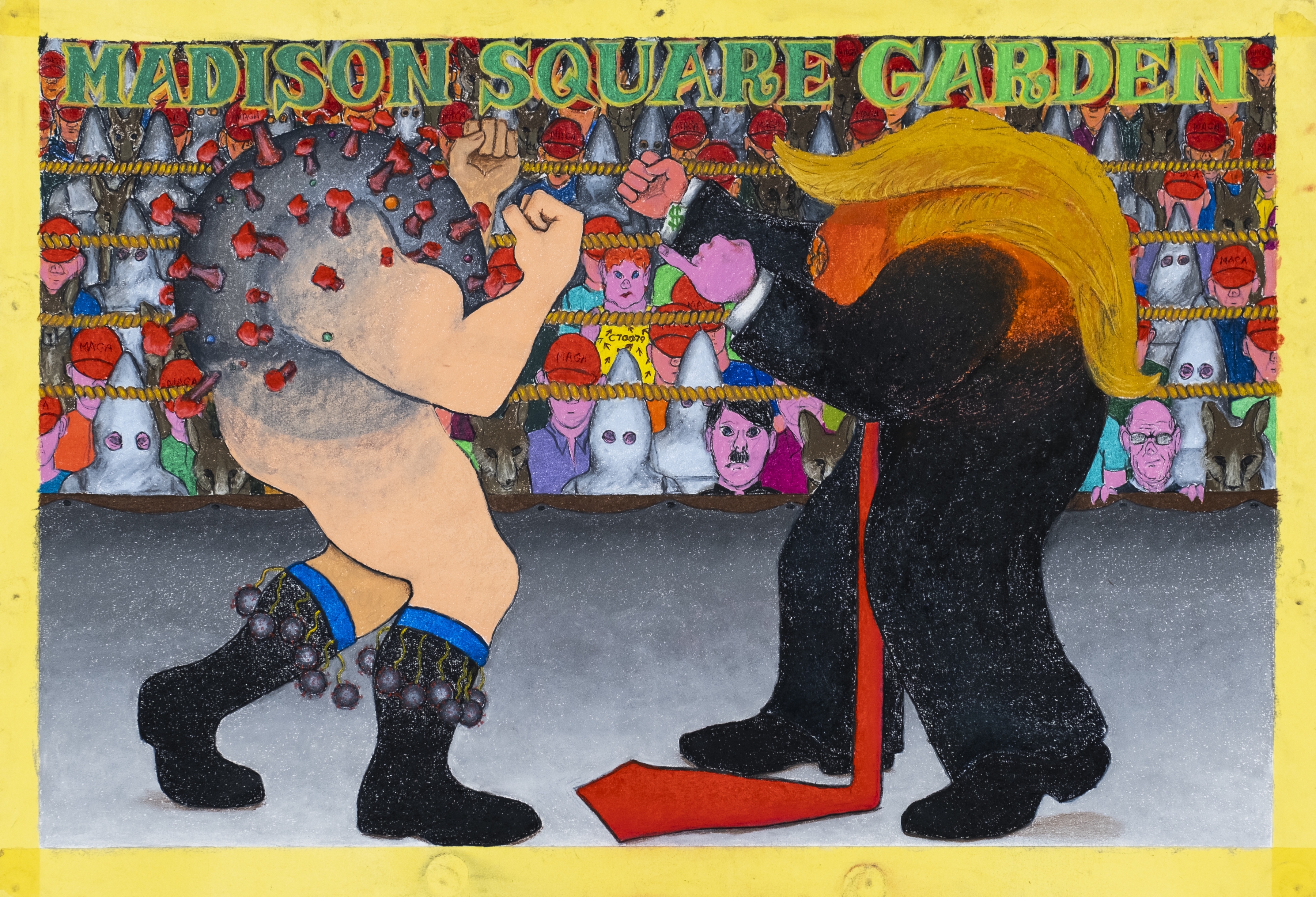 Gordon Hookey,&nbsp;Ready to Rumble, 2020,&nbsp;Oil pastel and pencil on paper,&nbsp;30.5 x 44 inches