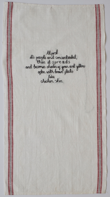 Liv, 2018
Embroidery on vintage linen tea towel
28 x 15 inches
&amp;nbsp;