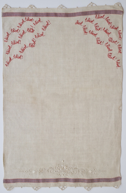 Can&amp;#39;t Believe I Was Such An Idiot, 2019
Embroidery on vintage linen tea towel
23&amp;nbsp;x 15 inches
&amp;nbsp;