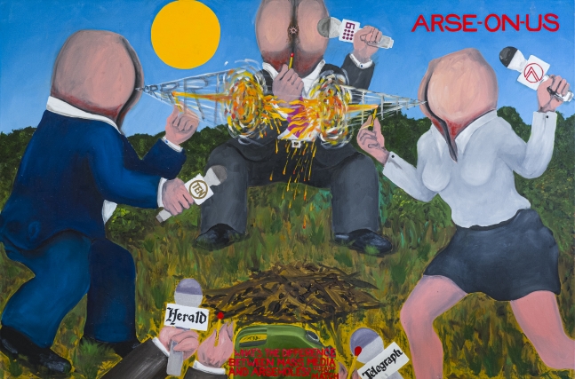 Arse-on-us, 2003
Oil on canvas
48 x 72 inches