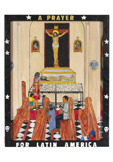 A Prayer for Latin America, 1987
Pencil graphite and gouache on paper with acrylic painted papier-m&amp;acirc;ch&amp;eacute; frame
54.25 x 42 x 1.5 inches